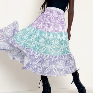 Black Milk Chinoiserie pastel tier mesh midaxi skirt XL purple white aqua maxi